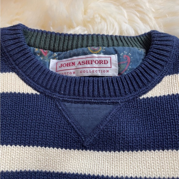 Men's Vintage John Ashford Navy|Cream Sweater - M - Picture 4 of 6